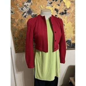 Vintage Spitalnick Womens Size 6 Jacket 100% Wool Red Cropped Military Style